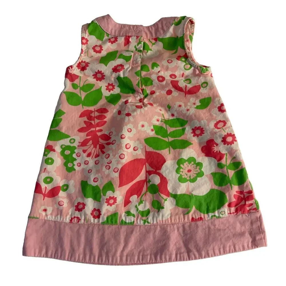 Gymboree Sleeveless Infant Girl’s A-line Dress 12-18Mo Pink Floral Bow Mod Retro